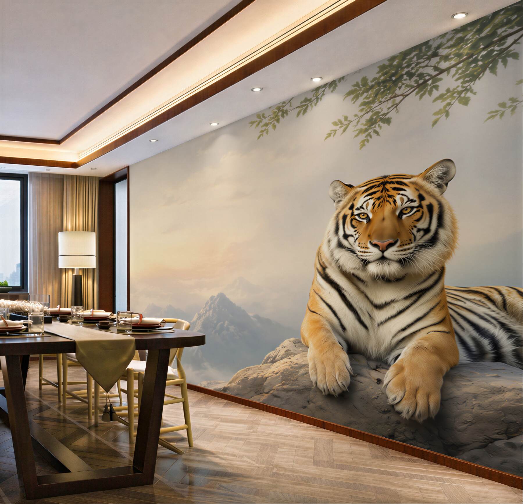 Papier peint tigre posant sur une pierre