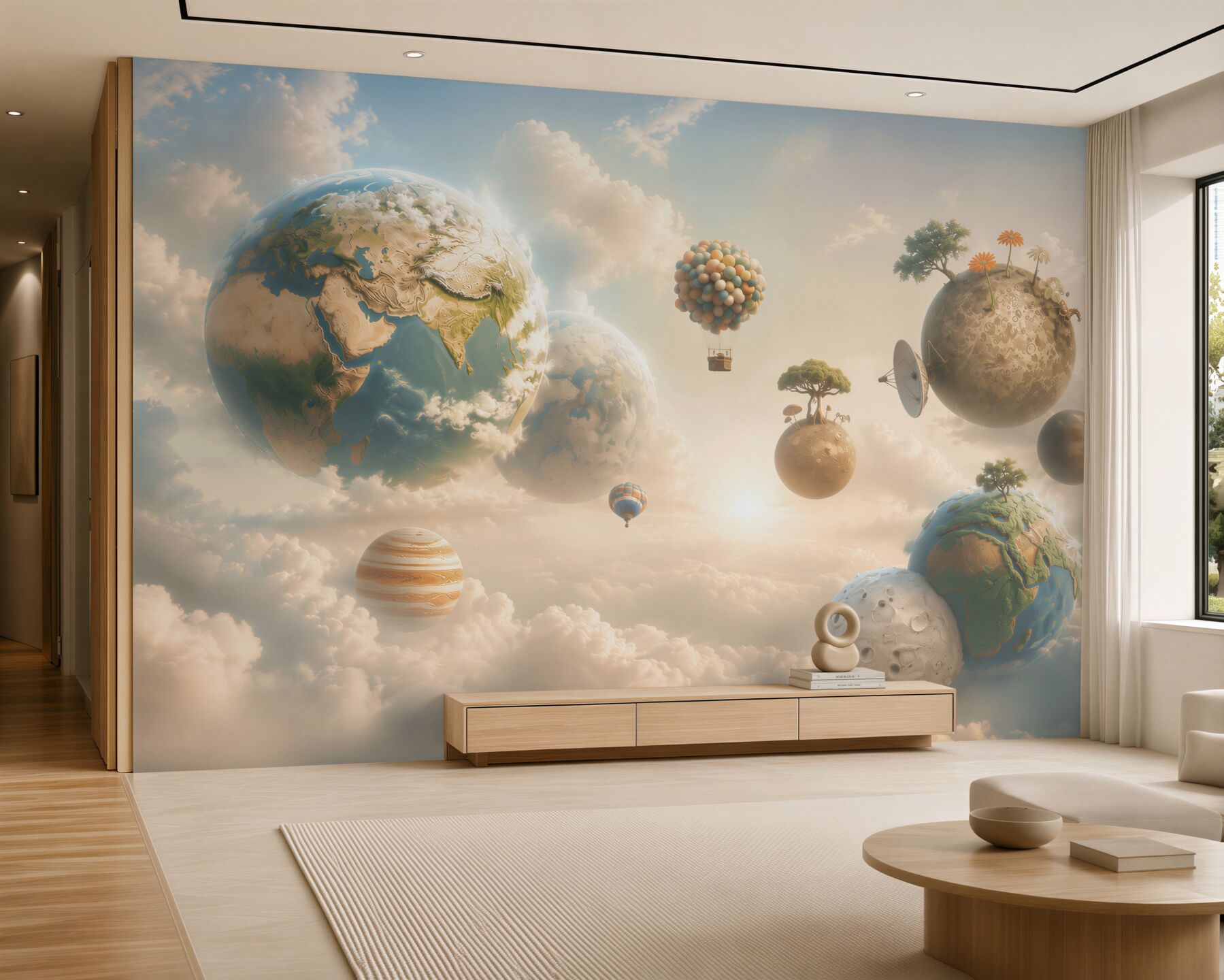 Papier peint planètes futuristes et mécanismes