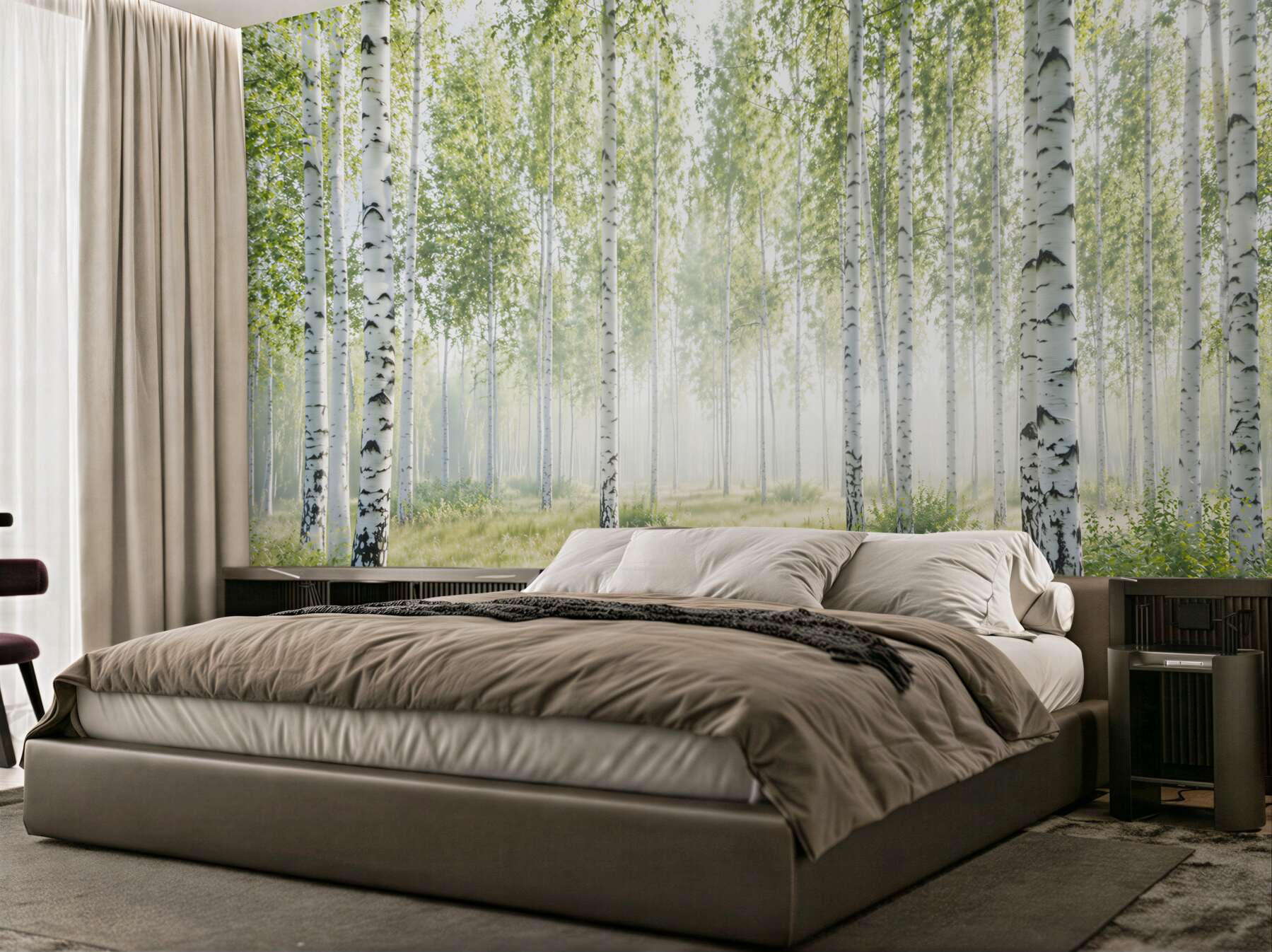 Papier peint forêt de bouleaux élancée