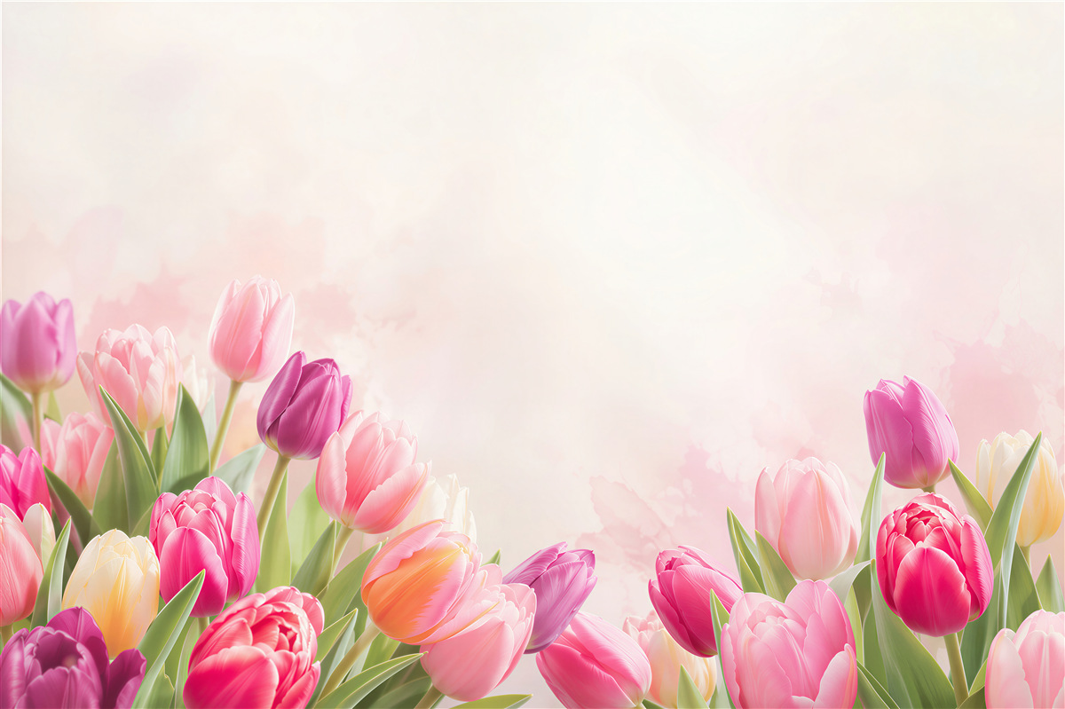 Papier peint tulipes colorées de printemps avec verdure