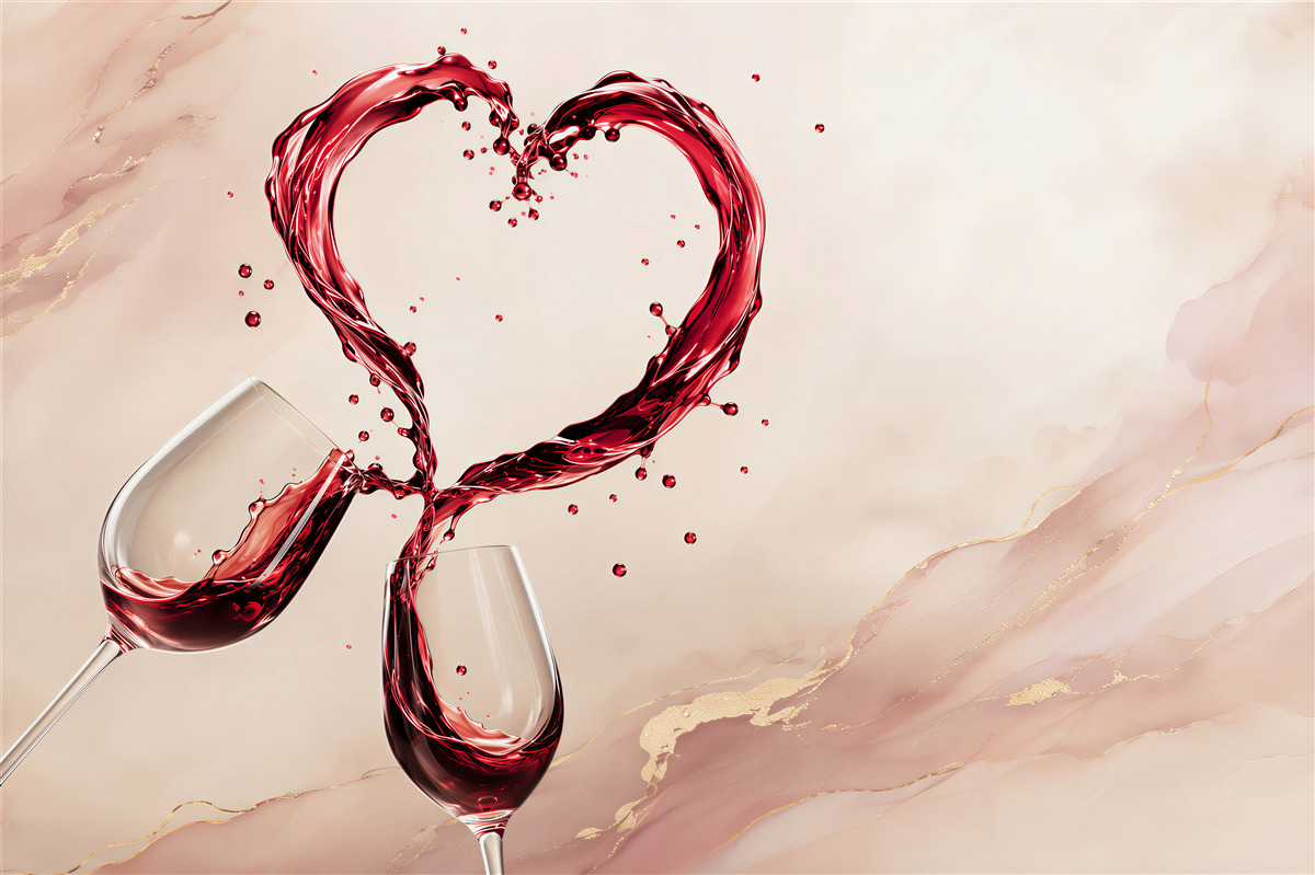Papier peint verres à vin et symbole de cœur