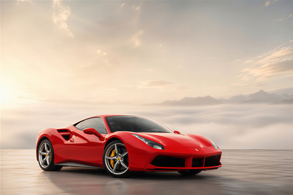 Papier peint Ferrari rouge clair par un jour de pluie