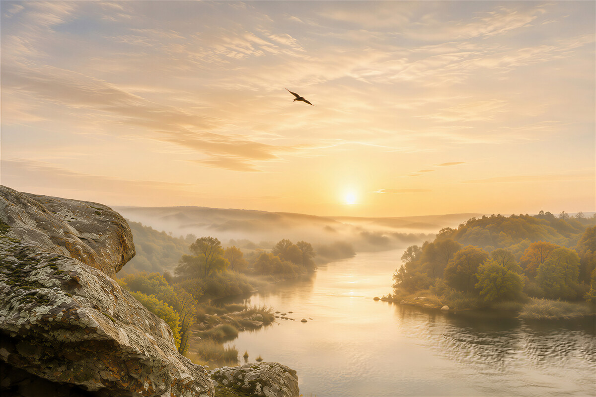 Papier peint rayons chauds du coucher de soleil sur la nature automnale