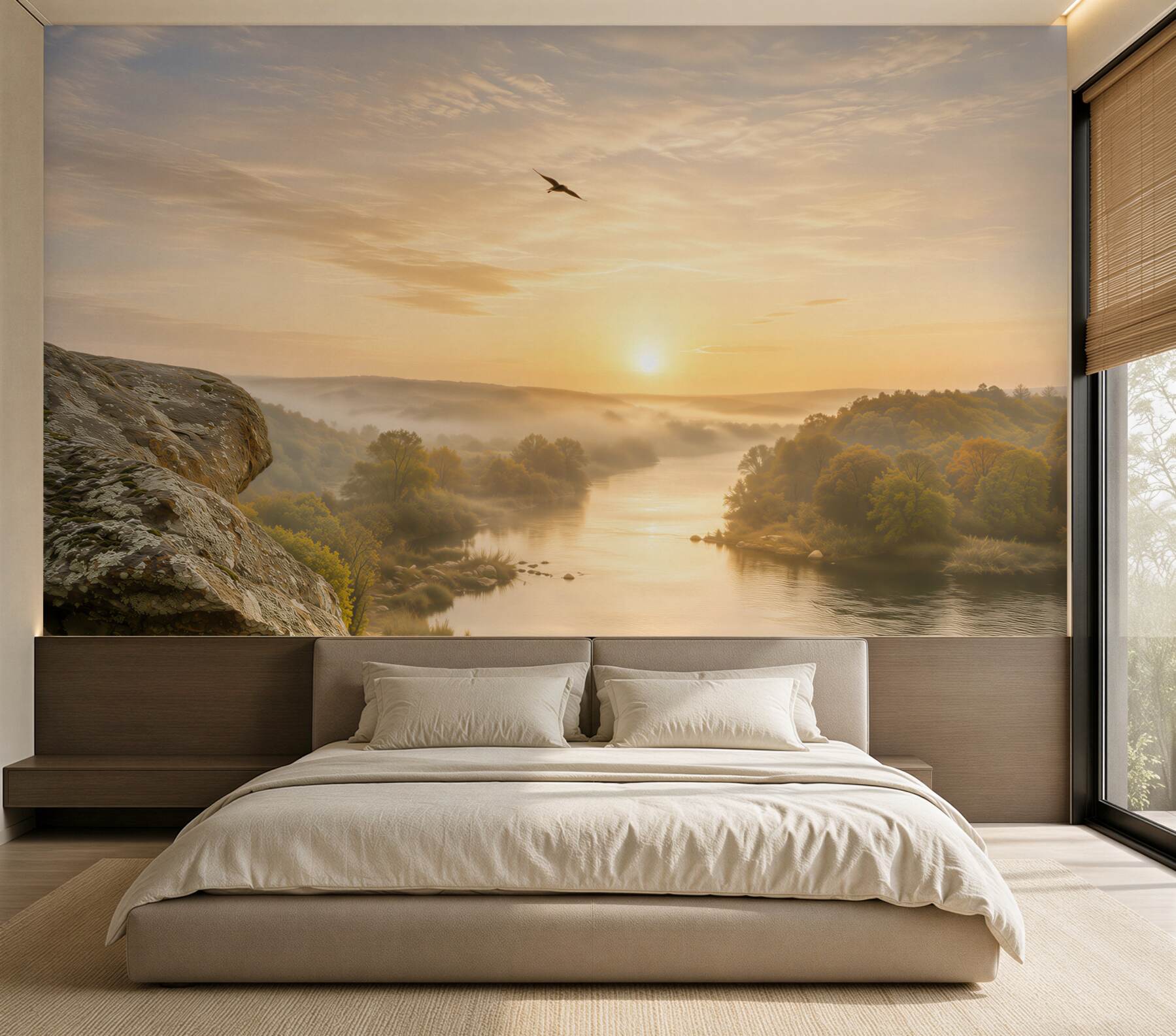 Papier peint rayons chauds du coucher de soleil sur la nature automnale