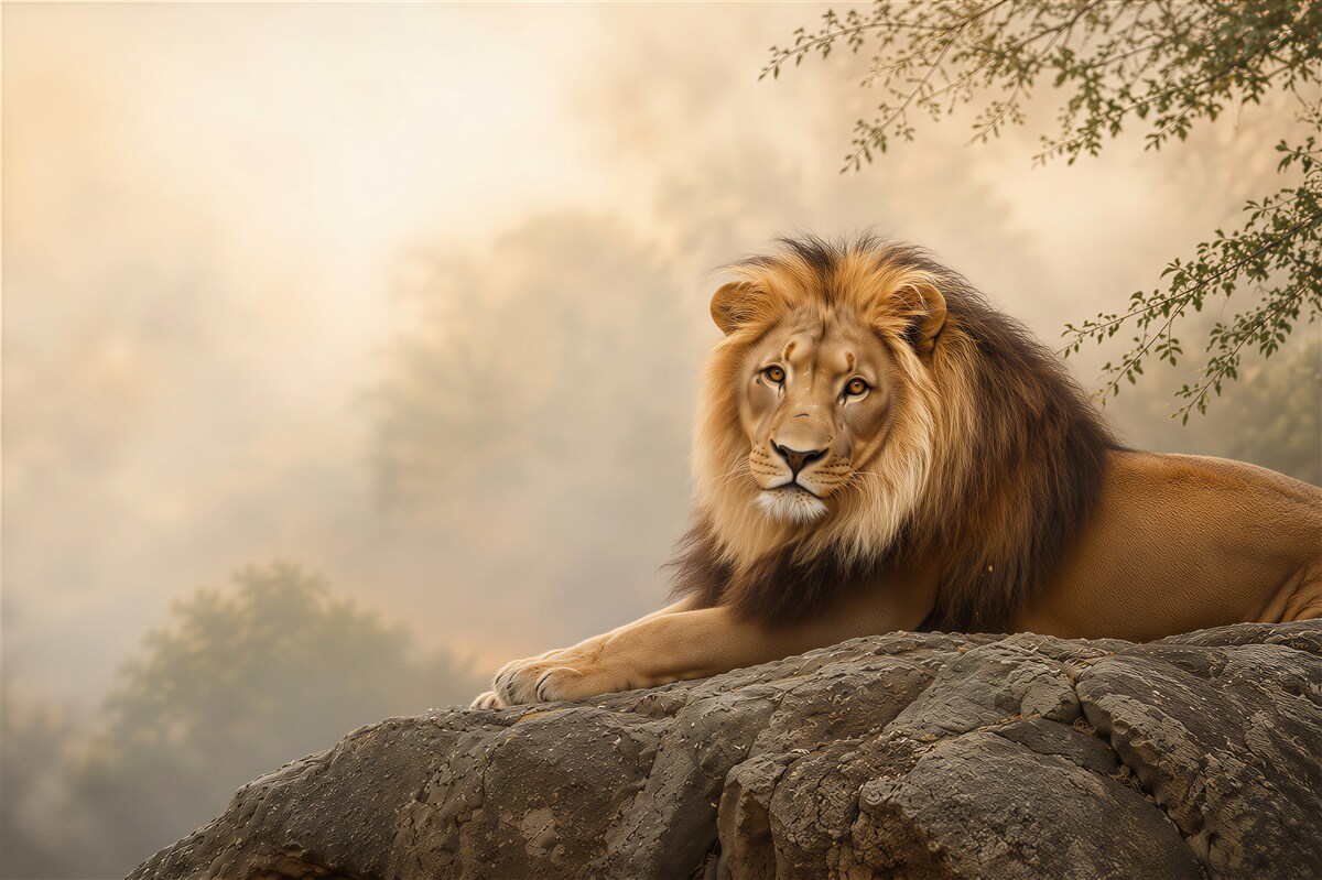 Papier peint Lion adulte sur une pierre attendant une lionne