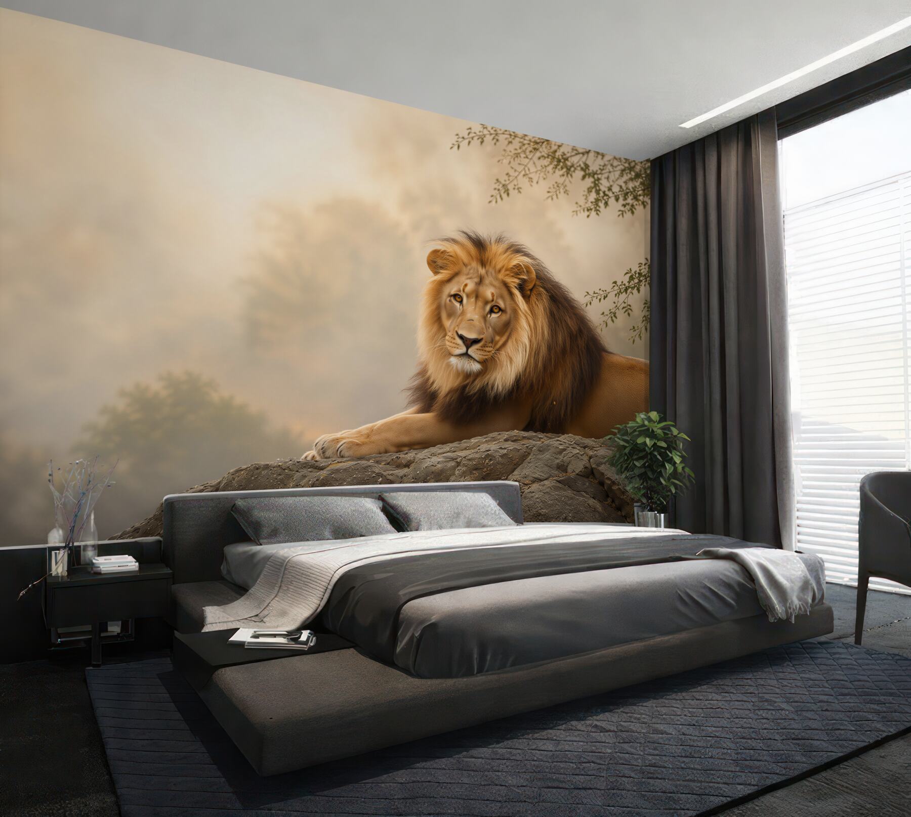 Papier peint Lion adulte sur une pierre attendant une lionne