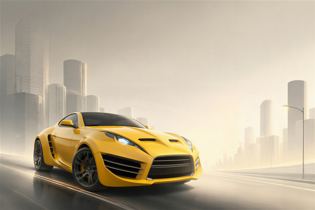 Papier peint voiture de sport jaune