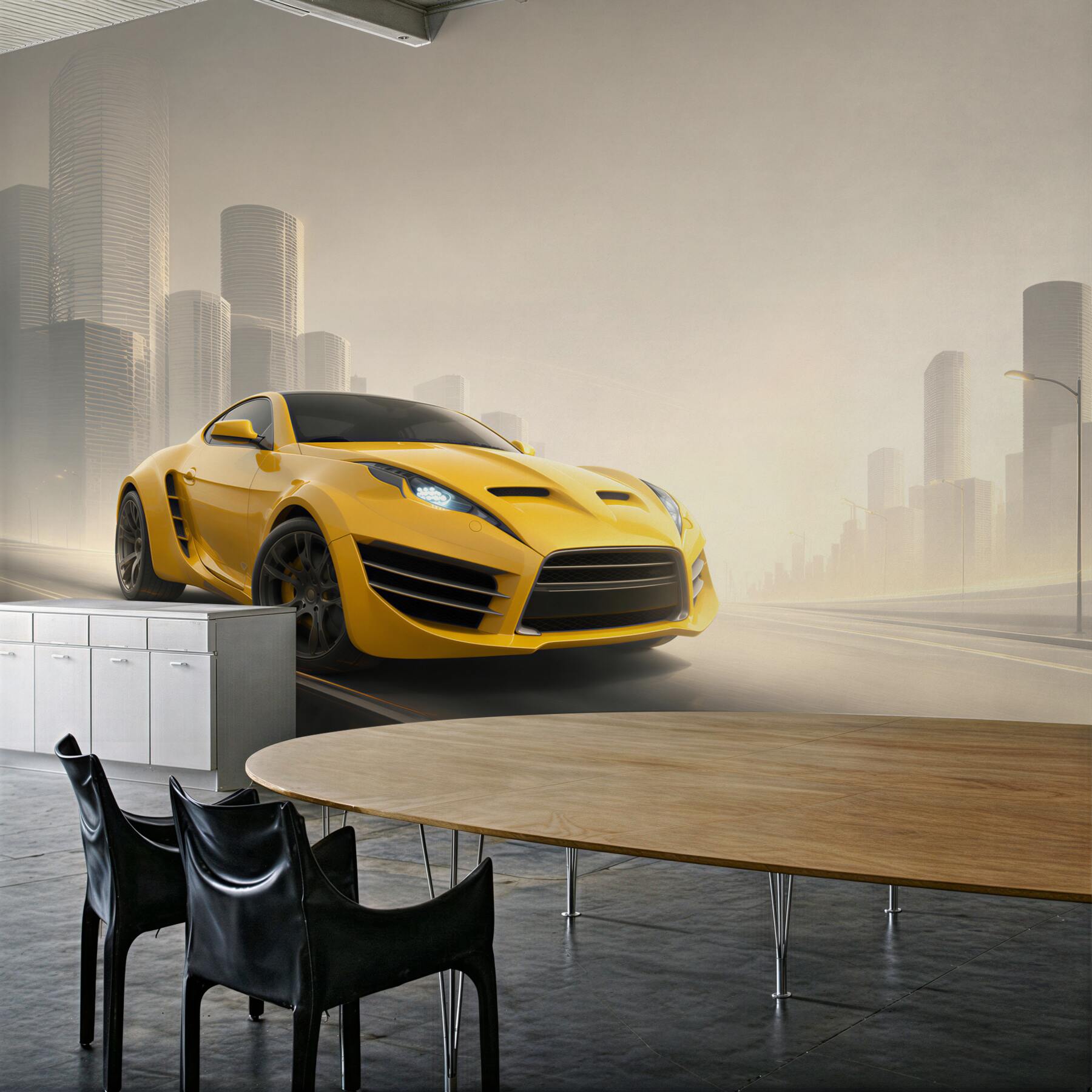Papier peint voiture de sport jaune
