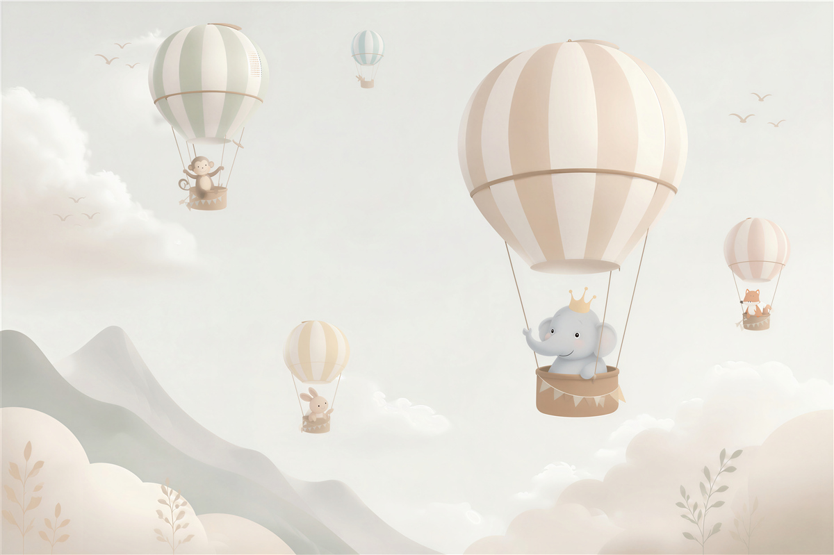 Papier peint Animaux grimpant sur des ballons et des ballons