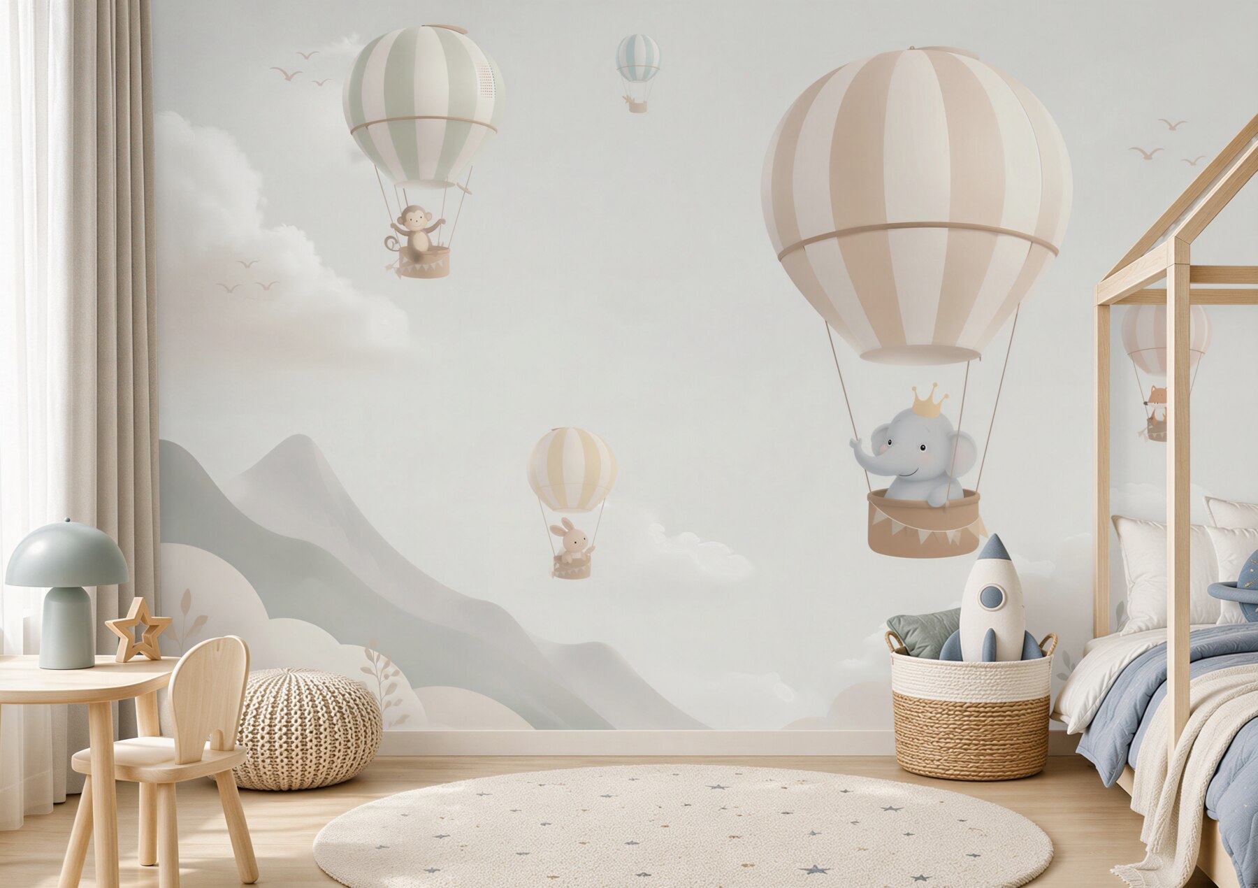 Papier peint Animaux grimpant sur des ballons et des ballons
