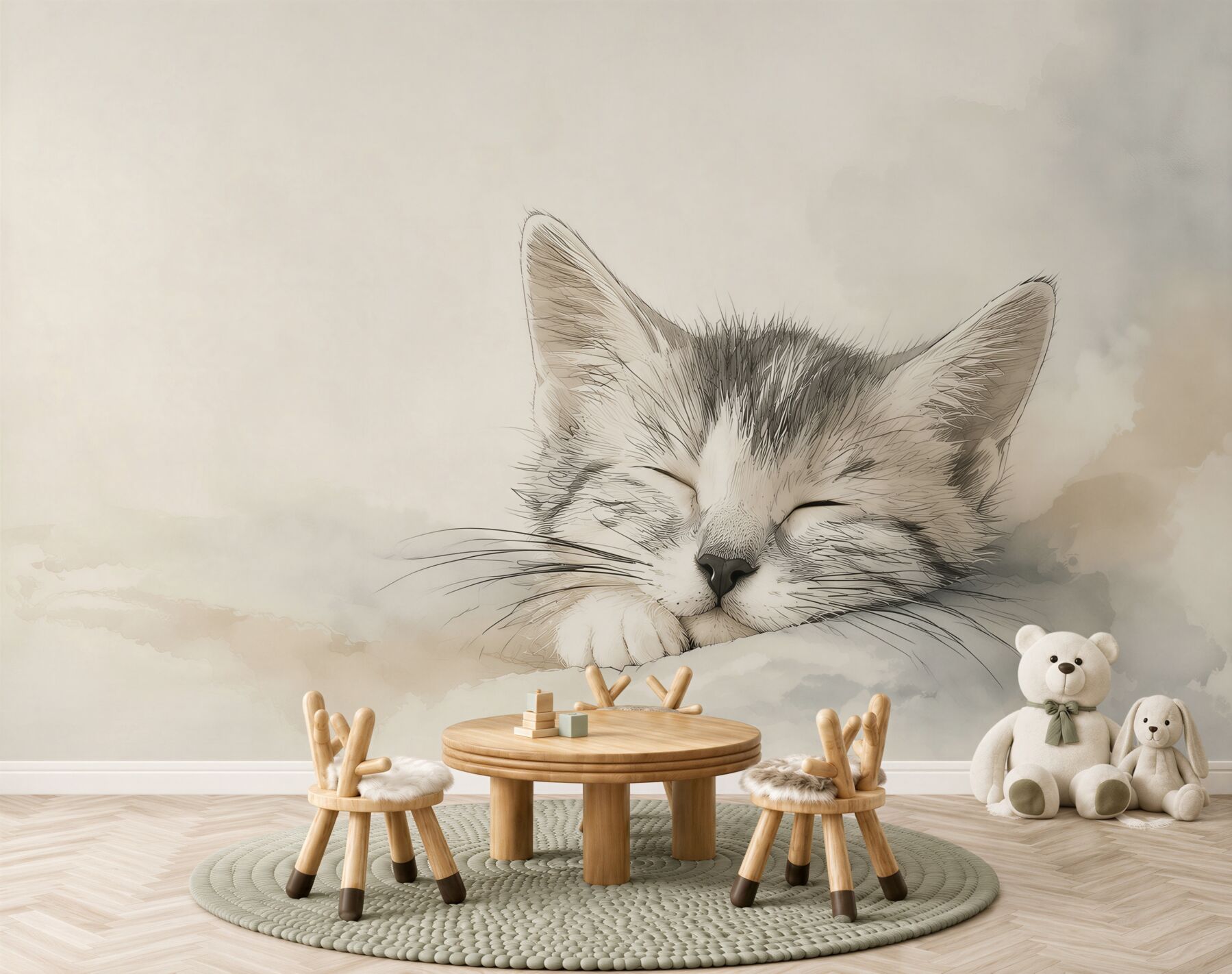 Papier peint Chat dessiné avec les yeux fermés