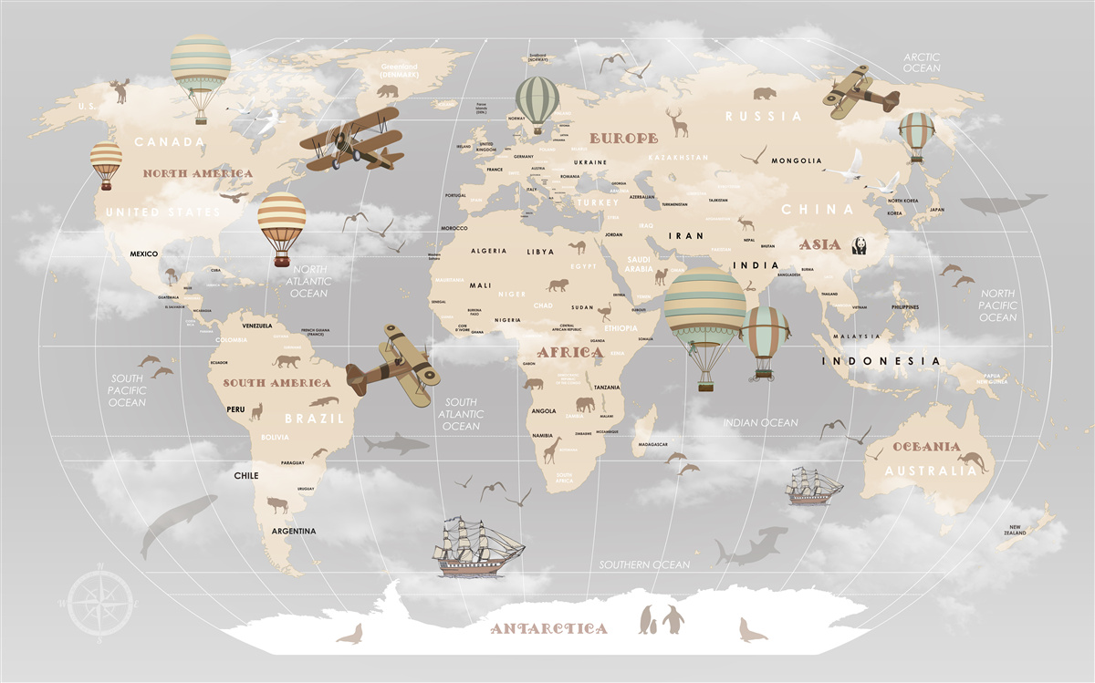 Papier peint Différents types de transport sur la carte du monde