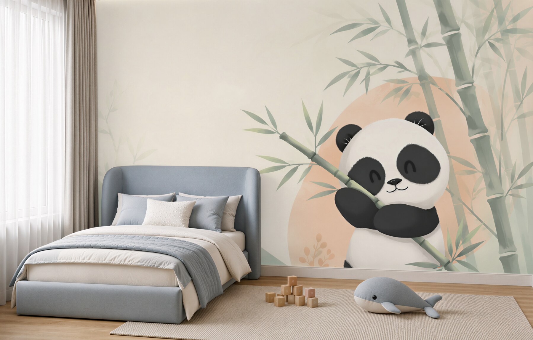 Papier peint Panda étreignant du bambou