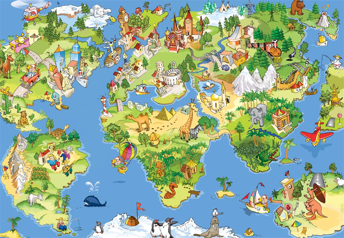 Papier peint Carte du monde détaillée pour enfants