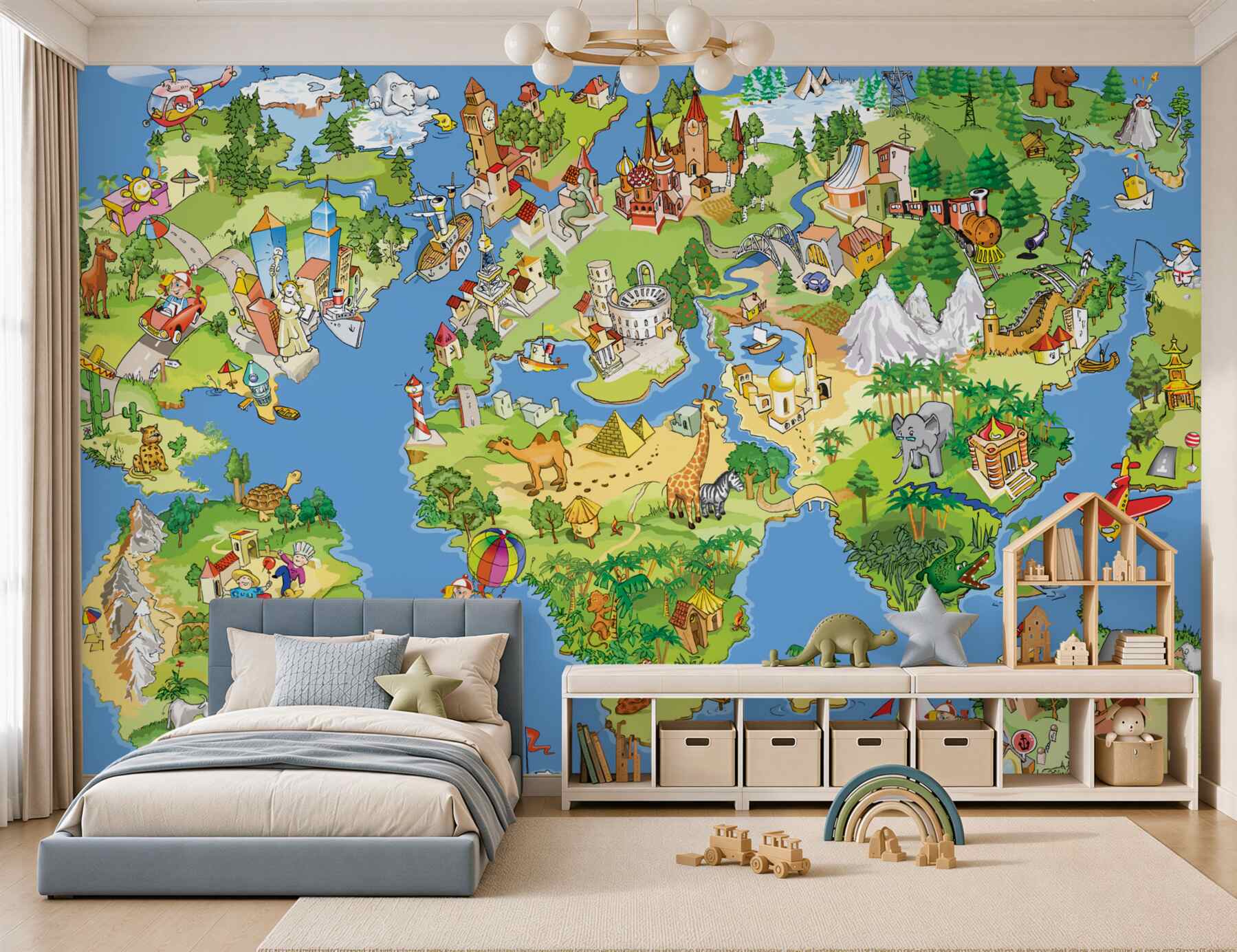 Papier peint Carte du monde détaillée pour enfants