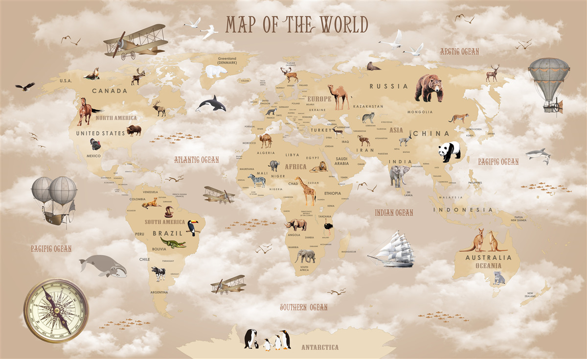 Papier peint Carte du monde brune