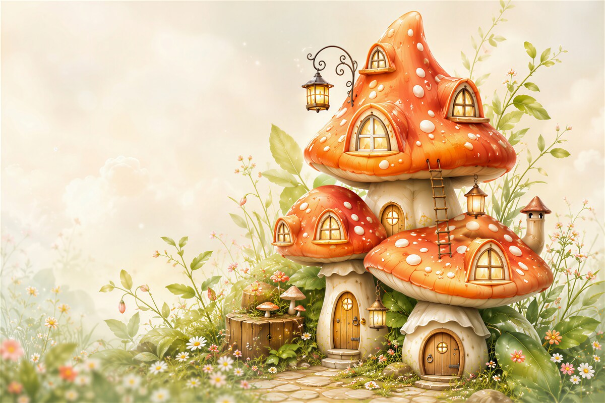 Papier peint Maisons en forme de champignons