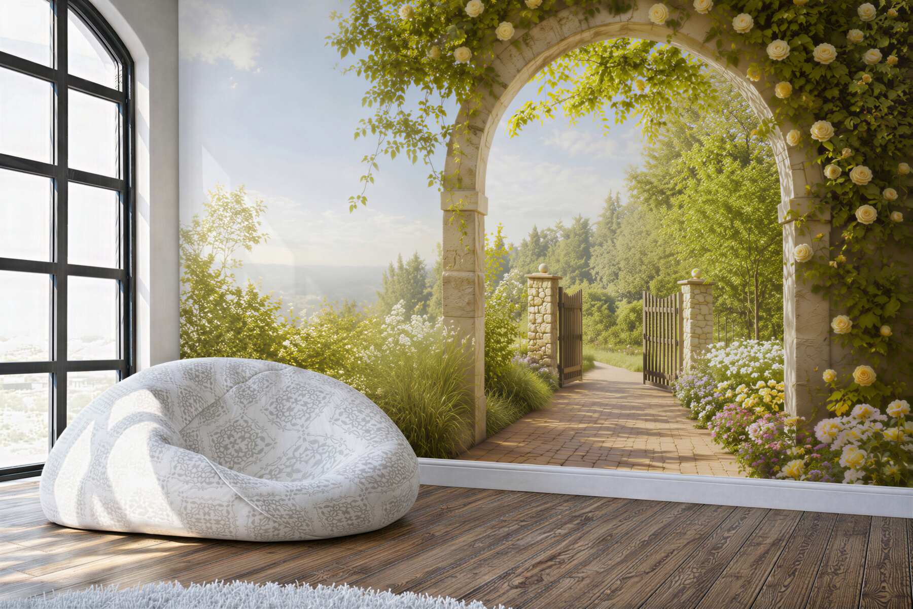 Papier peint jardin de roses