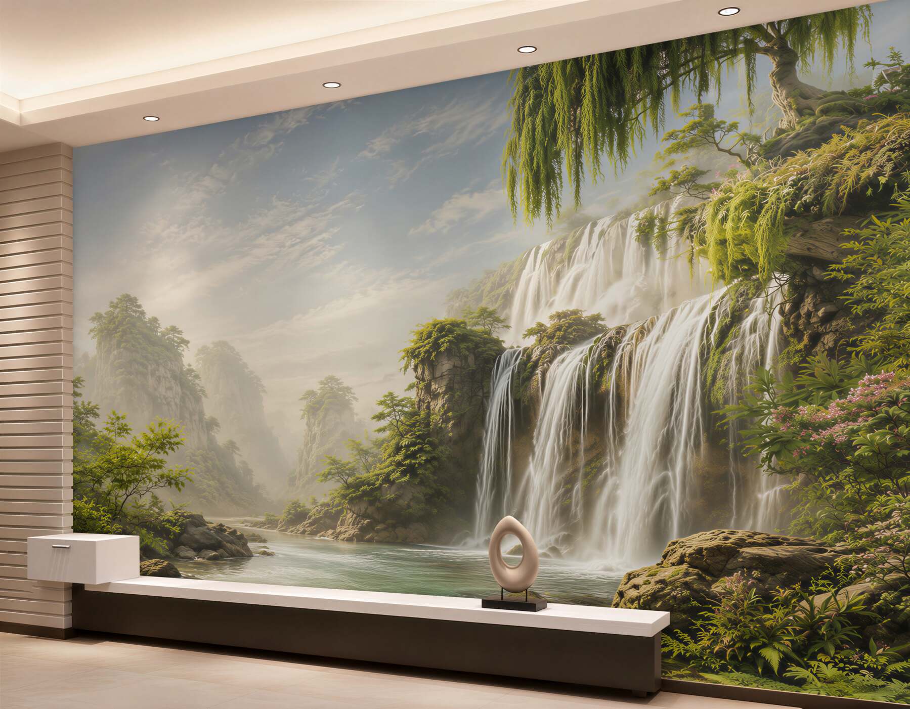 Papier peint chutes d'eau dans la verdure