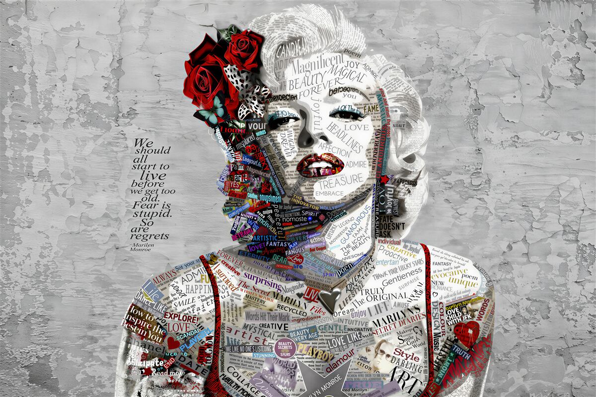 Papier peint Marilyn Monroe avec des roses rouges dans les cheveux