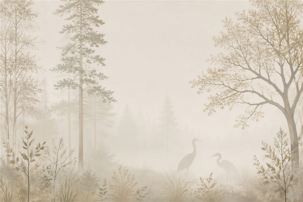 Papier peint oiseaux parmi les arbres fins