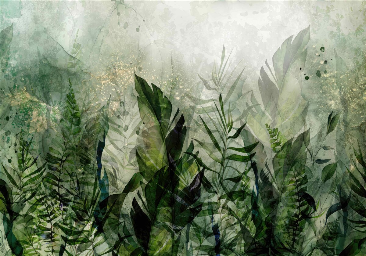 Papier peint feuilles vertes abstraites