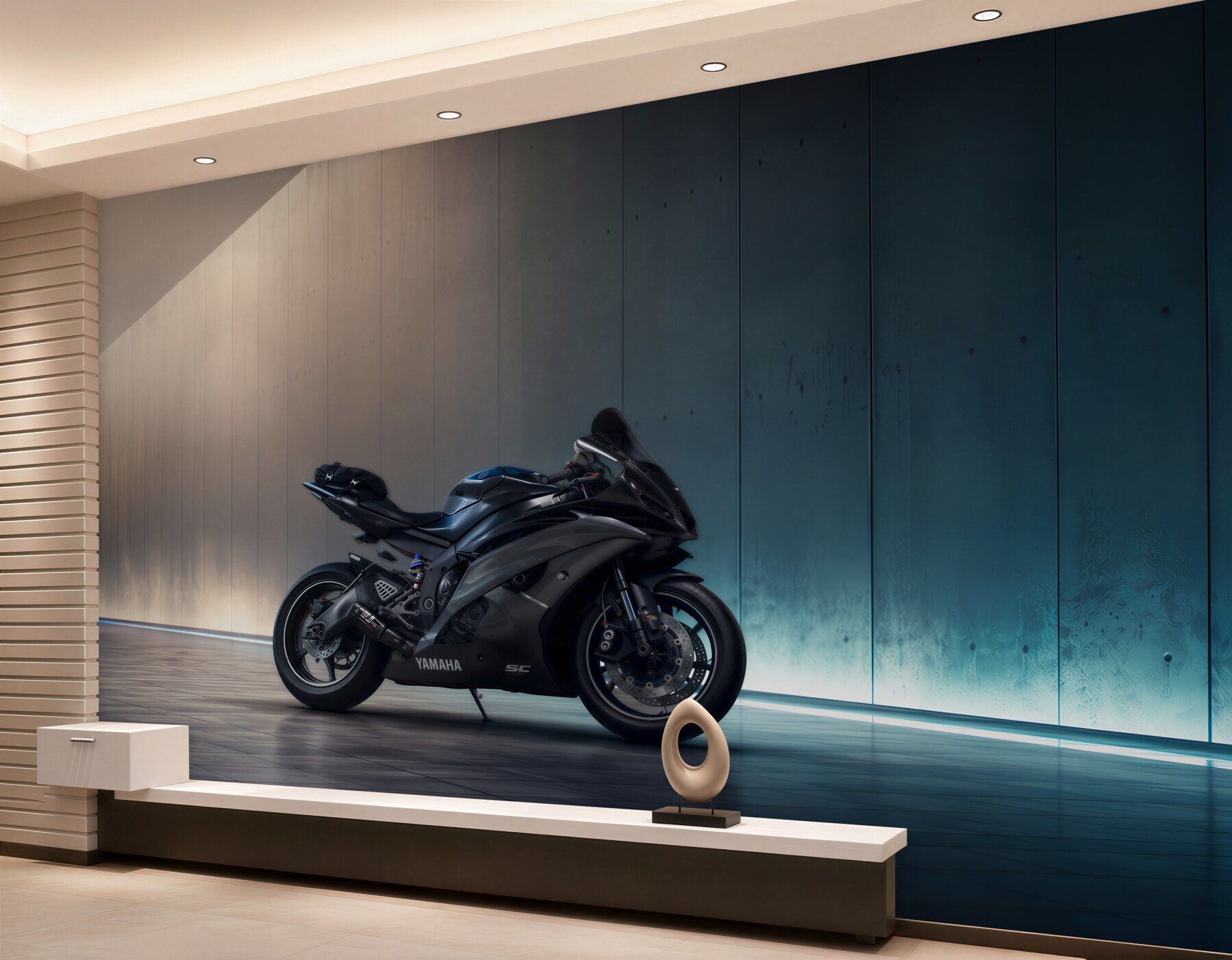 Papier peint moto garé bleu foncé