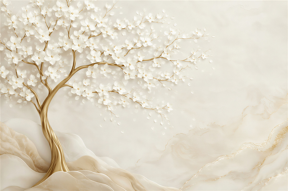 Papier peint arbre d'été avec des fleurs blanches