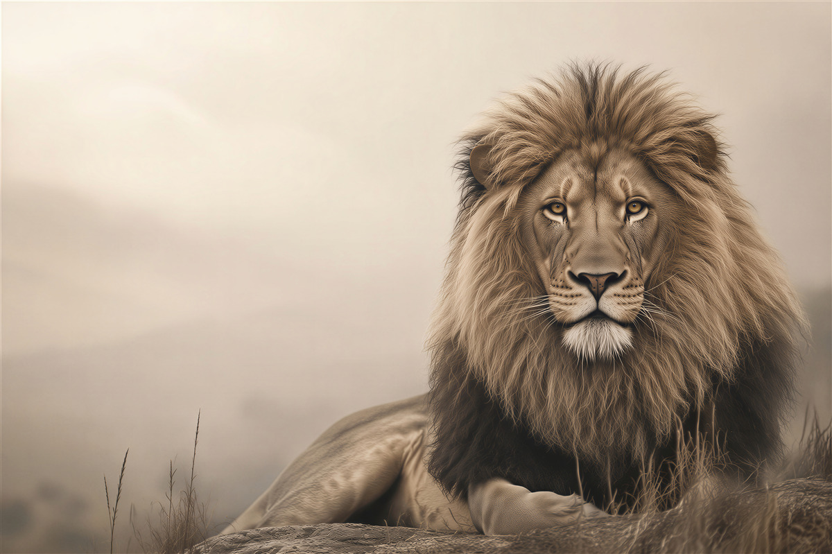 Papier peint portrait noir et blanc de lion