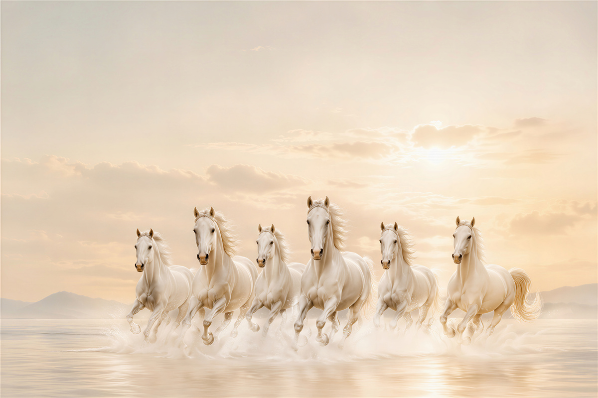 Papier peint sept chevaux blancs