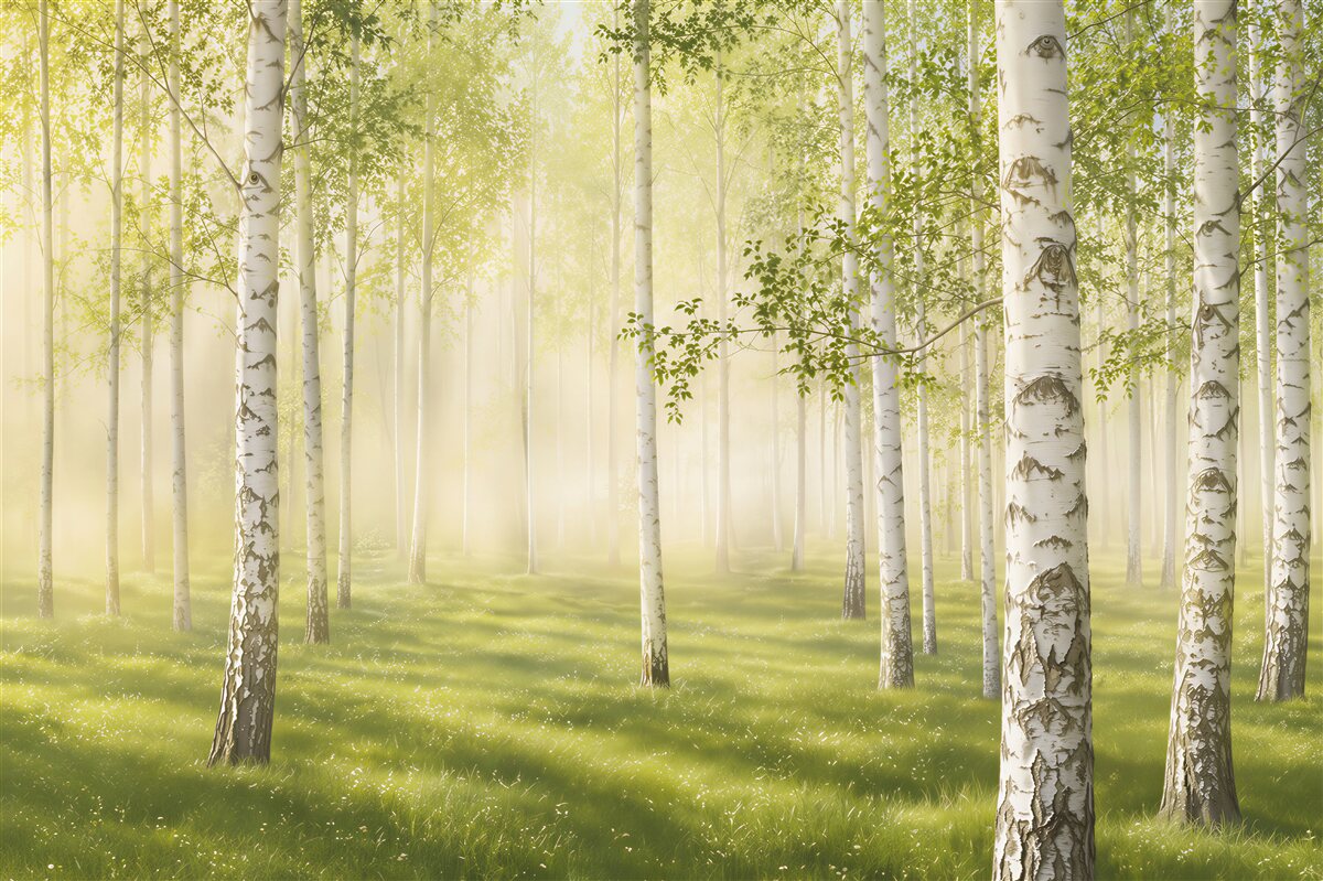 Papier peint herbe verte et arbres