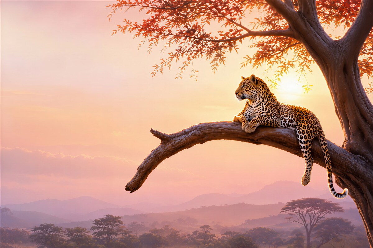 Papier peint Guépard allongé sur un arbre