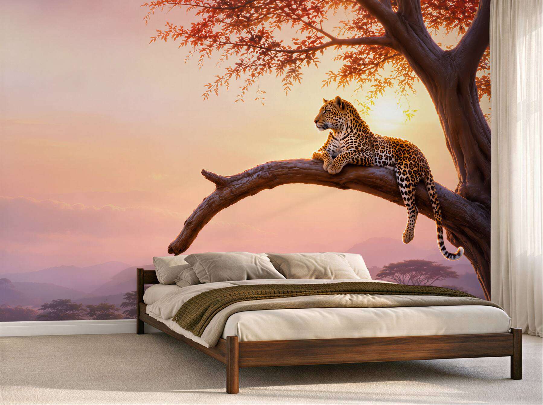Papier peint Guépard allongé sur un arbre
