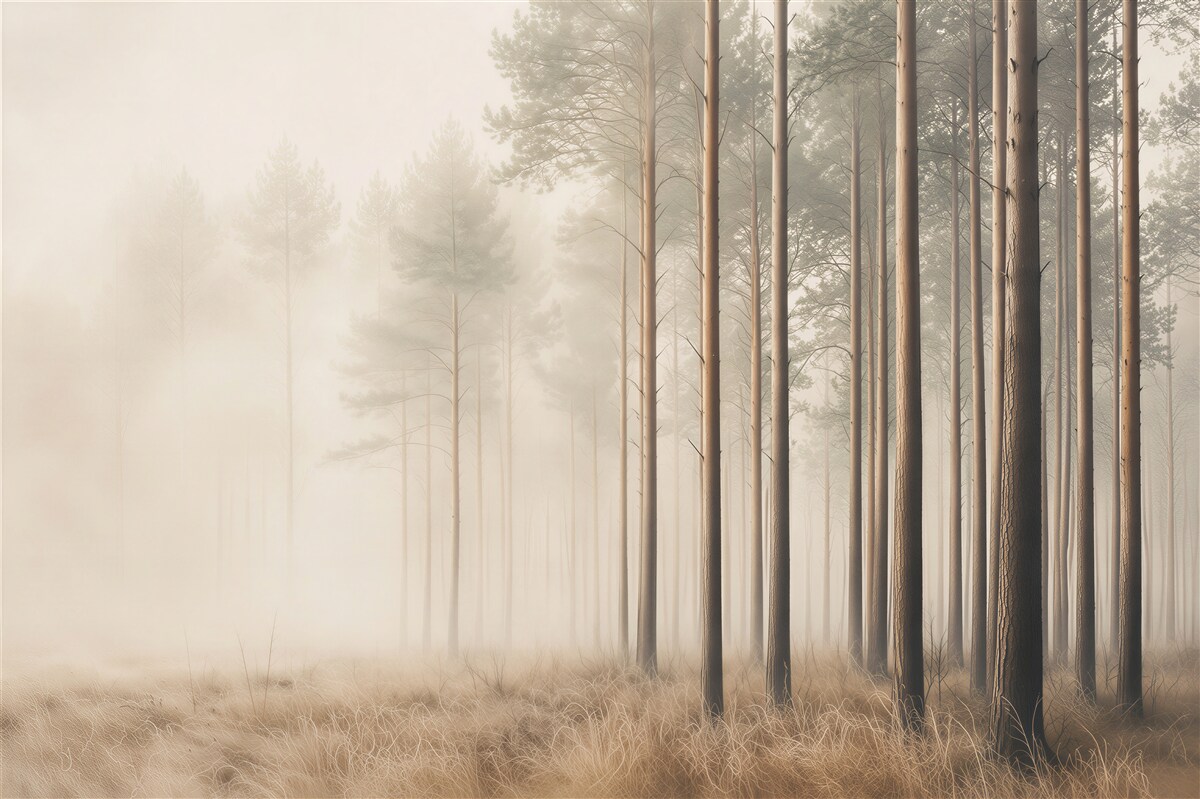 Papier peint forêt sombre de conifères