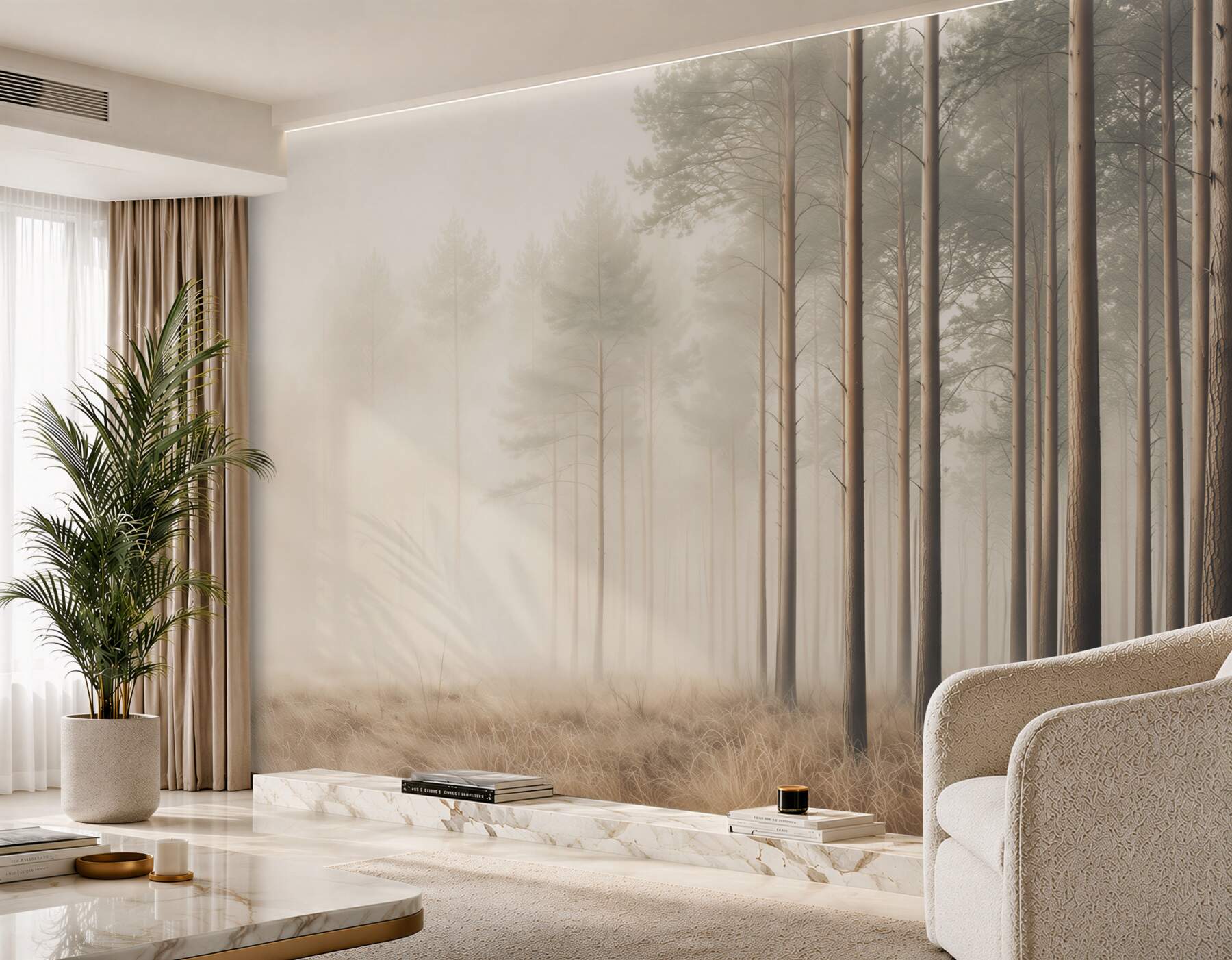 Papier peint forêt sombre de conifères