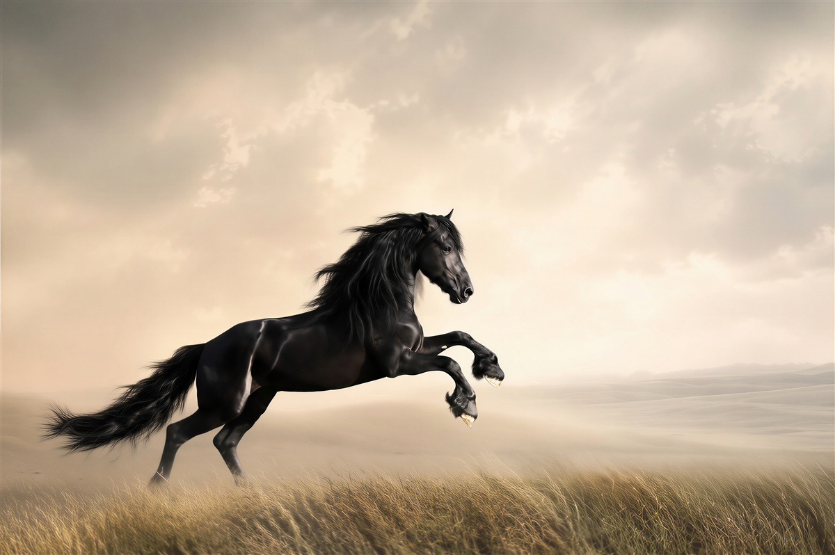 Papier peint cheval sautant dans le ciel sombre