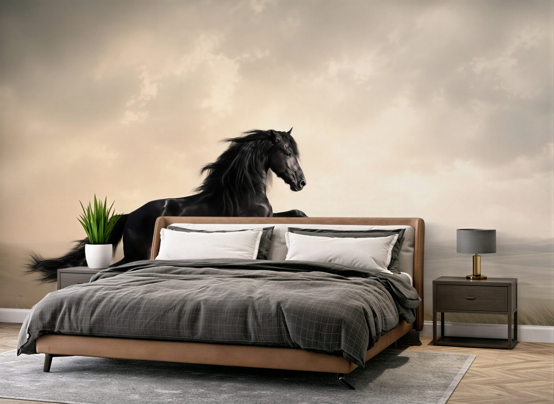 Papier peint cheval sautant dans le ciel sombre