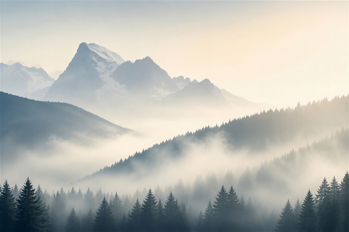 Papier peint lever de soleil parmi les grandes montagnes