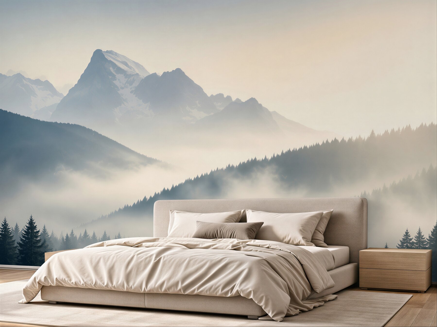 Papier peint lever de soleil parmi les grandes montagnes