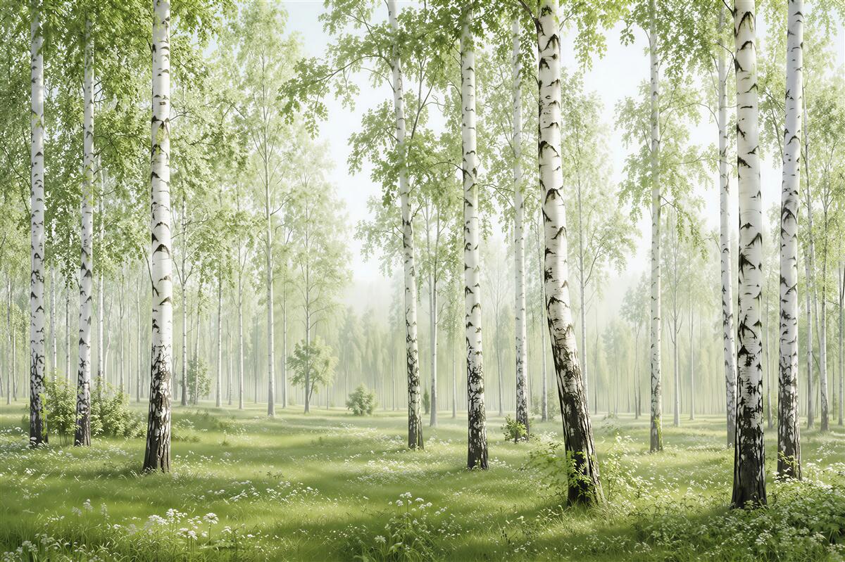 Papier peint plusieurs bouleaux dans la forêt