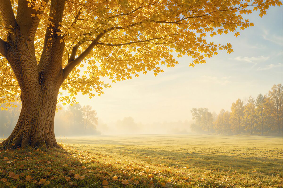 Papier peint soleil dans la forêt d'automne