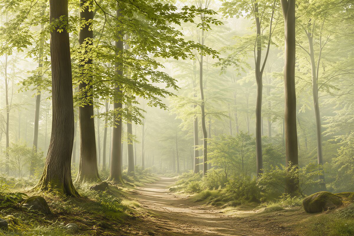 Papier peint clairière dans la forêt verte couverte