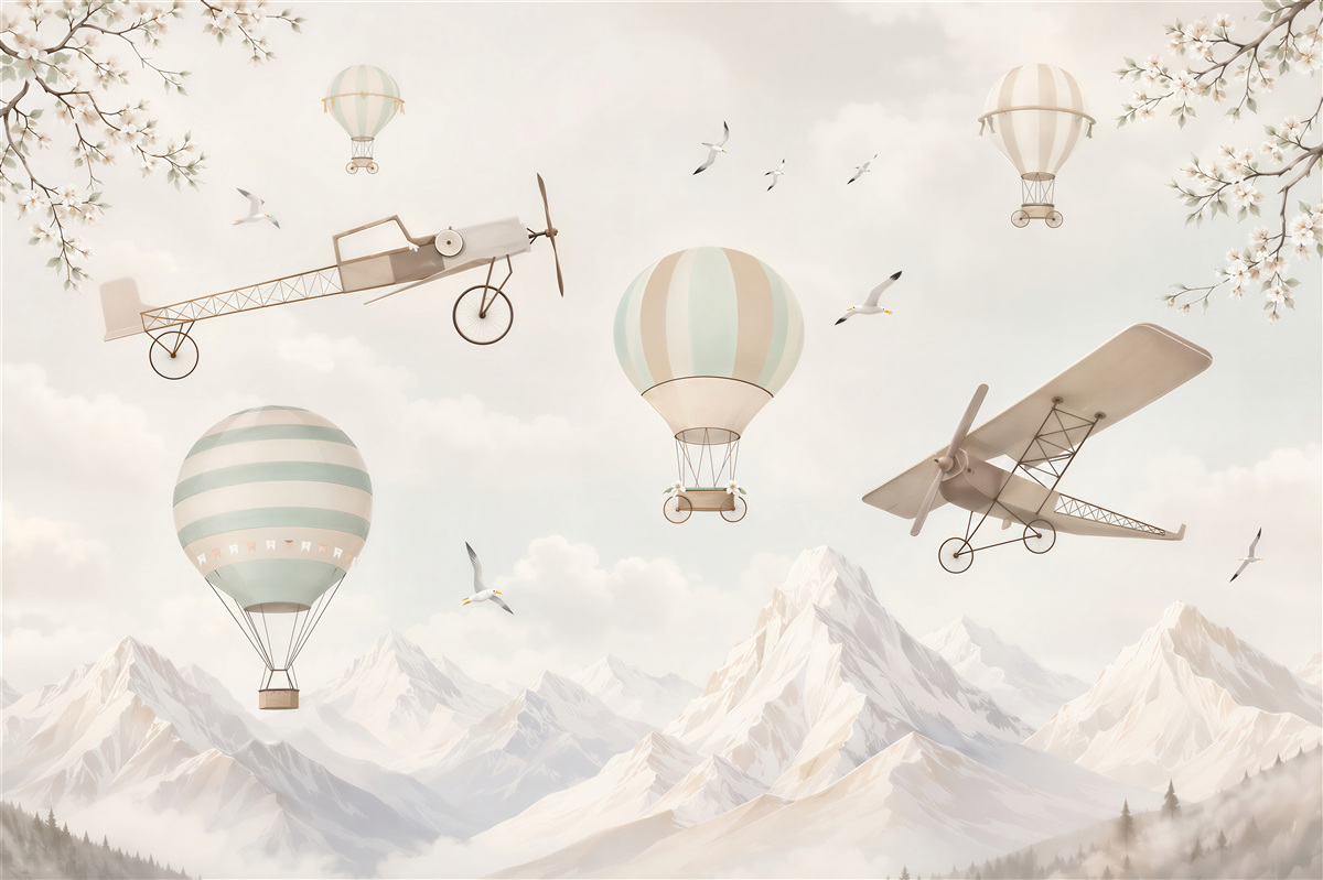Papier peint Différents avions au-dessus des montagnes