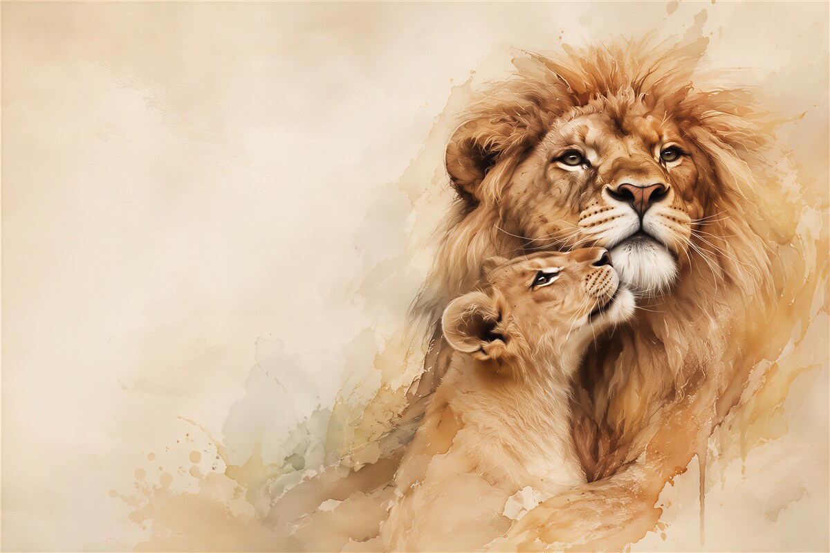 Papier peint Lion et lionceau
