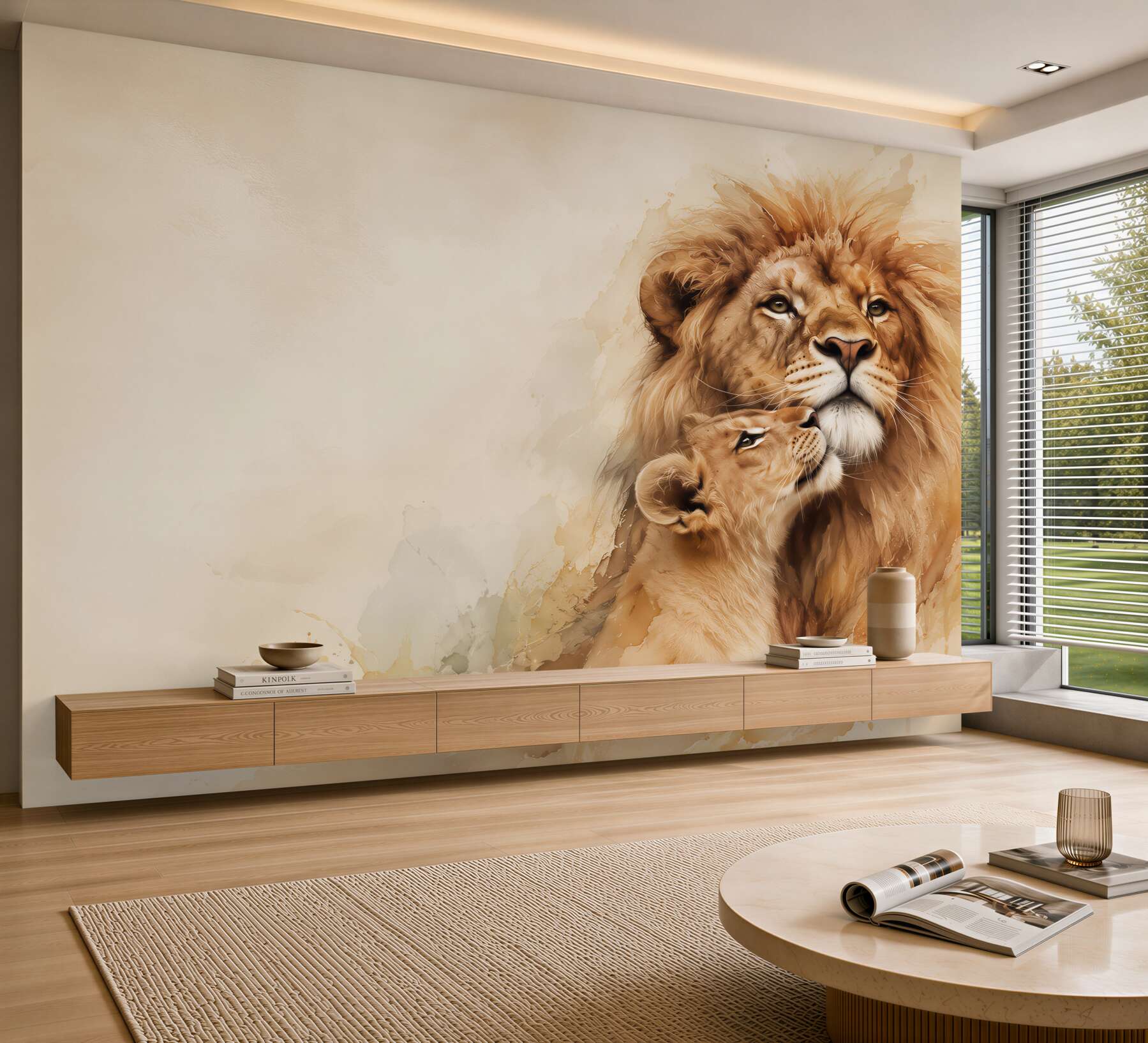 Papier peint Lion et lionceau