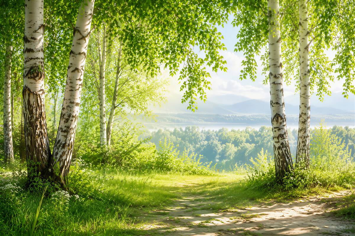 Papier peint Forêt de bouleaux verts