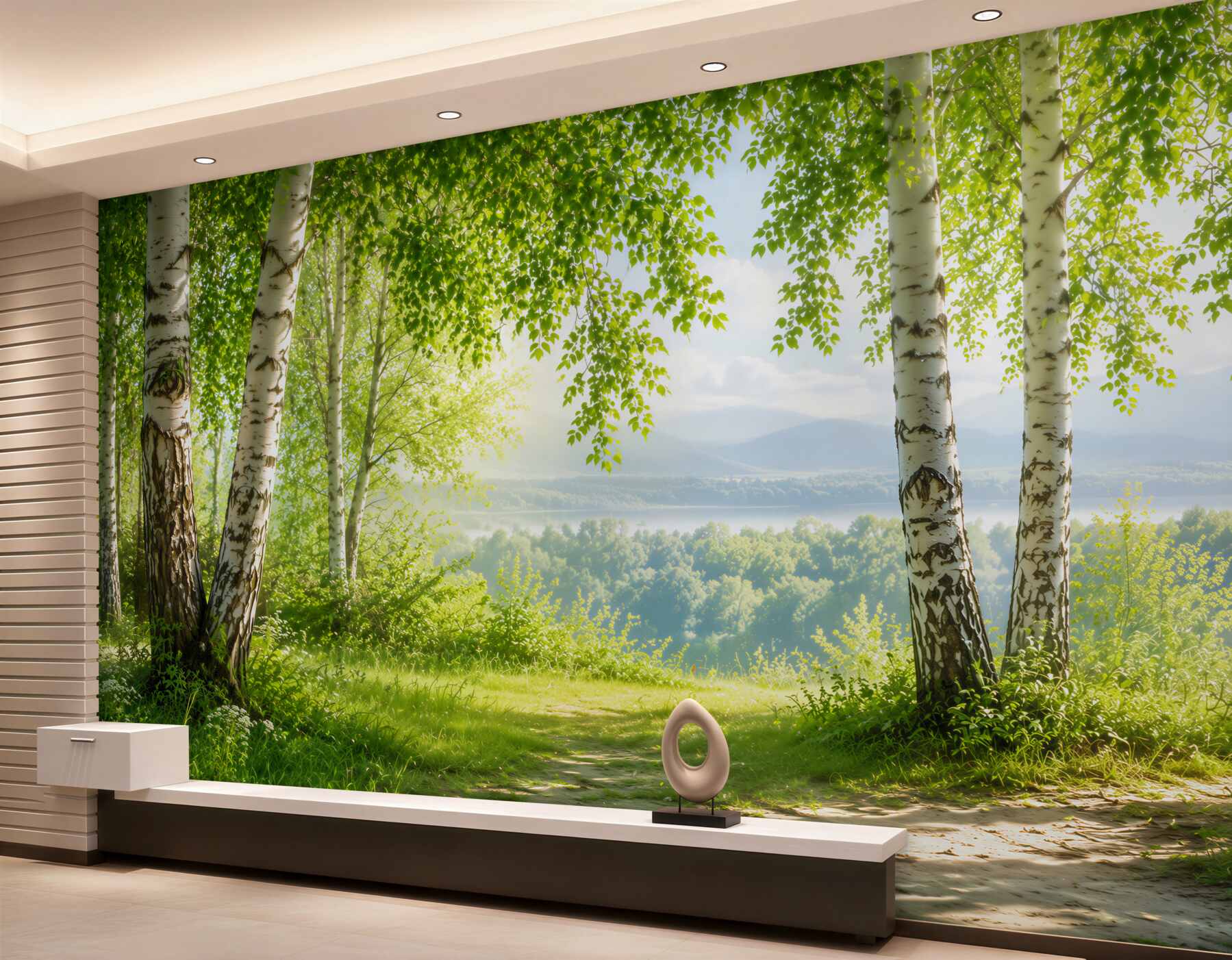 Papier peint Forêt de bouleaux verts