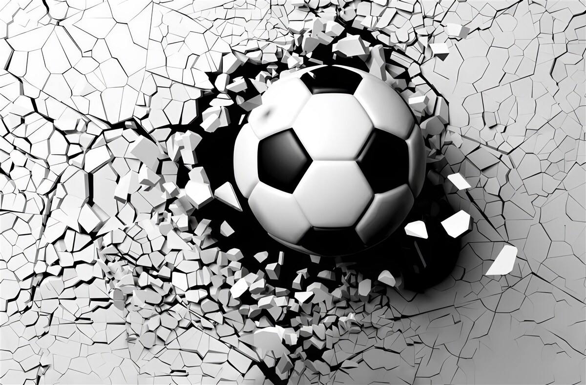 Papier peint Un ballon de football brise le mur