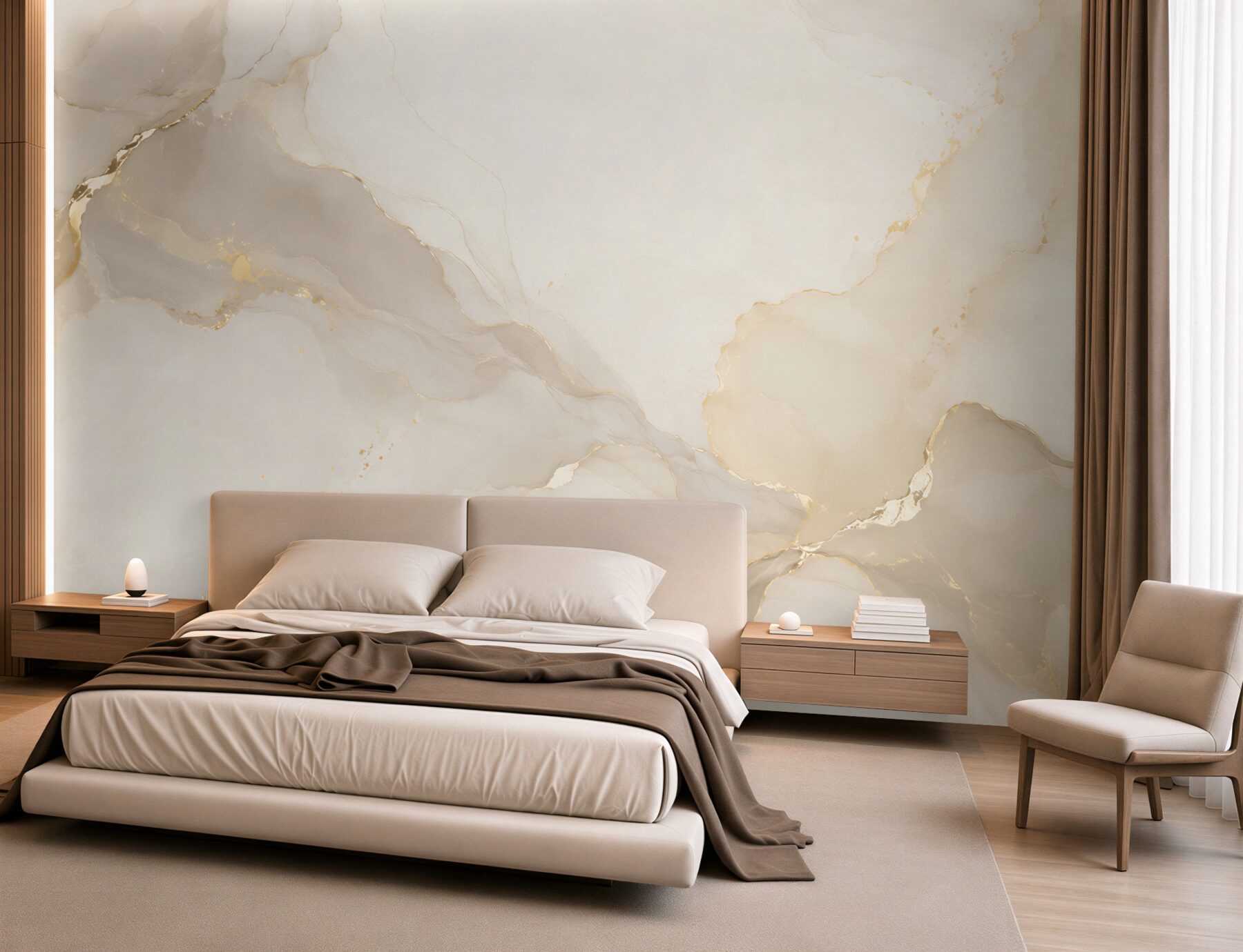 Papier peint Blanc et gris avec marbre doré