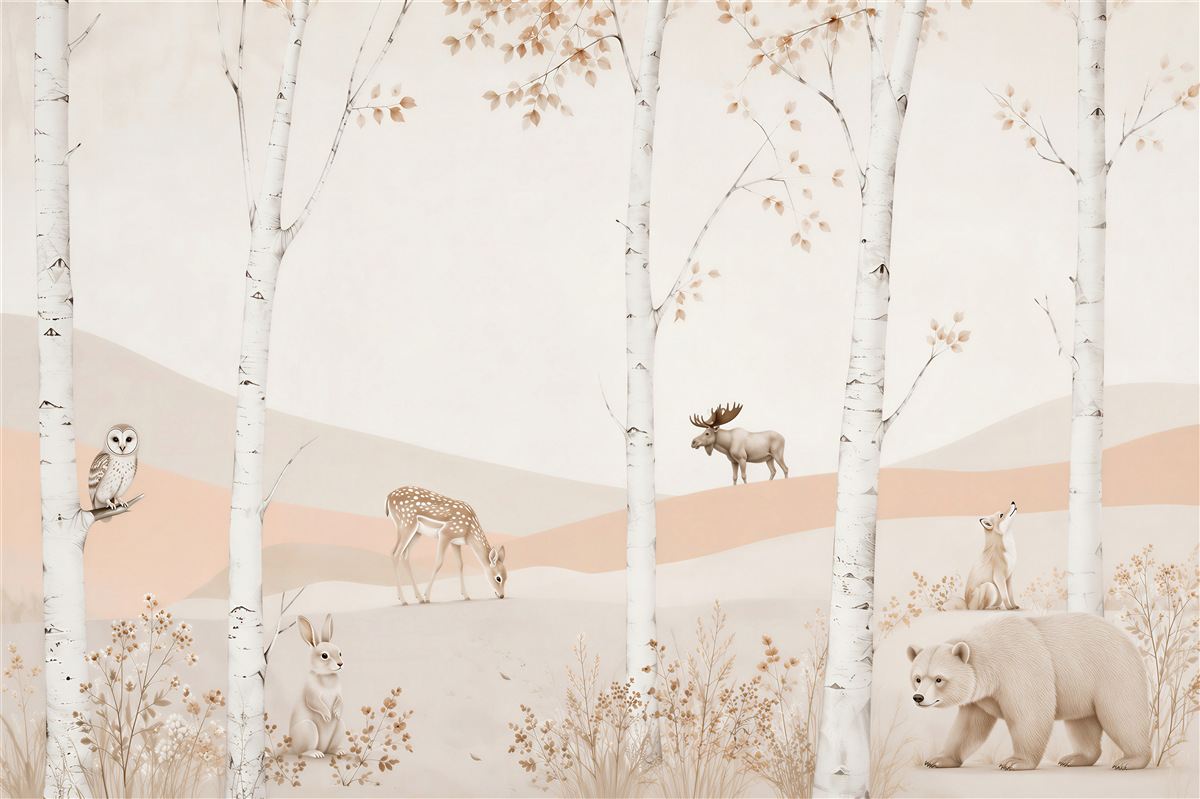 Papier peint Animaux peints parmi les arbres